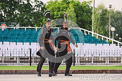 Pakistan Soldiers in Bright Military Uniform on the Wagah Attari Border Show Editorial Stock Photo