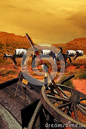 Wagon train after attack Stock Photo