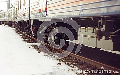 Wagon train, standing on the rails, which are covered with rust Stock Photo