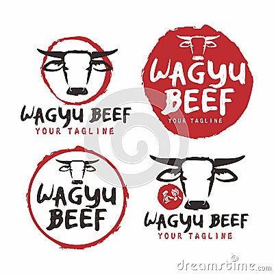 Wagyu Beef Japanese Logo Design Vector Set Stock Photo