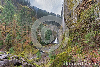 Wahclella Falls in Oregon from Above Stock Photo