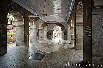 Hall of ancient Hindu Vishnu Temple with decorated arches in stone Editorial Stock Photo