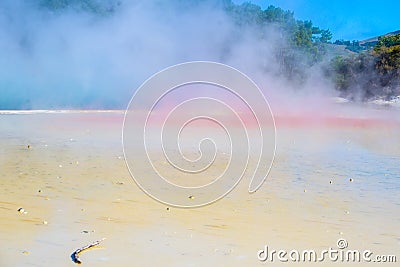 Wai-O-Tapu is an active geothermal area, Rotorua, New Zealand. Editorial Stock Photo