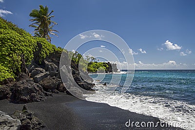 Waianapanapa state park, black sand beach. Maui, Hawaii Stock Photo