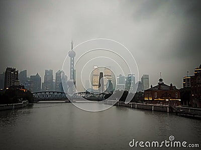 Waibaidu Bridge, Garden Bridge in Shanghai China .cityscape in cinematic IG tone Editorial Stock Photo