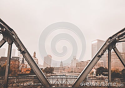 Waibaidu Bridge, Garden Bridge in Shanghai China .cityscape in light tone Stock Photo