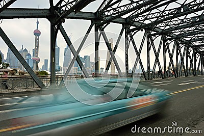 Waibaidu Bridge and Shanghai Skyline Editorial Stock Photo