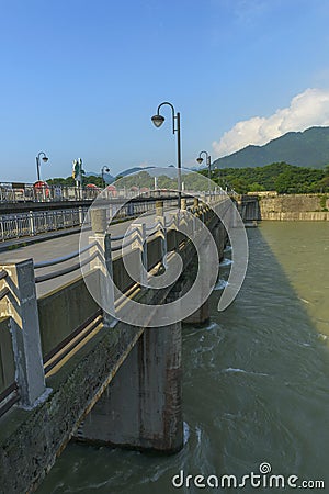 Waijiang river with floodgate at dujiangyan Stock Photo