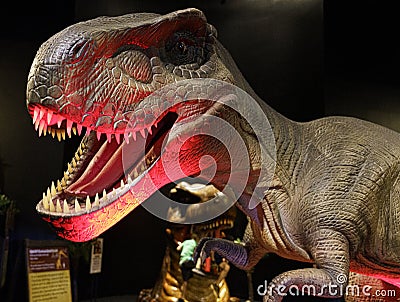 Waikiki, Honolulu, Hawaii - Oct 31, 2021-animatronic Tyrannasaur Rex - T-Rex dinosaur. Editorial Stock Photo