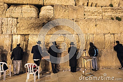 Jews at the Wailing Wall in the evening, Jerusalem, Israel, Middle East Editorial Stock Photo