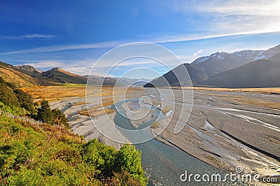 Waimakariri River, New Zealand Landscape Stock Photo