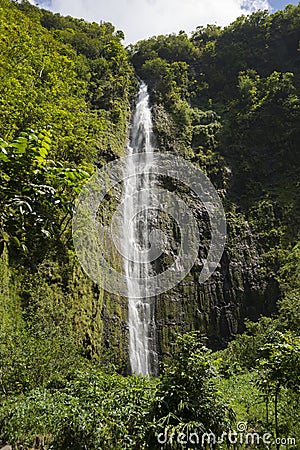 Waimoku Falls tall waterfall along the Pipiwai trail in Maui, Hawaii Stock Photo