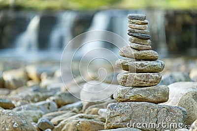 Wain Wath Force, with stacked Zen stones in the foreground. Bokeh Stock Photo