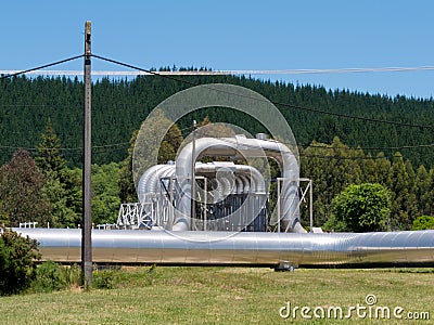 Wairakei NZ geothermal power hot water pipeline Stock Photo