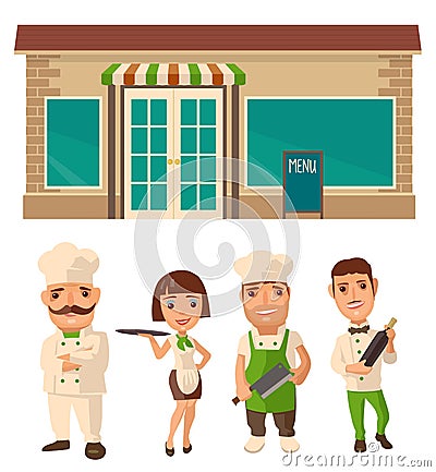 Set icon character cook. Waiter, chef, waitress, Vector Illustration