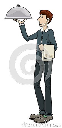 Waiter carrying a dish Vector Illustration