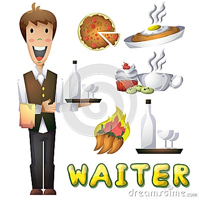 Waiter cartoon with separated layers Vector Illustration