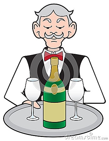 Waiter with Champagne Vector Illustration