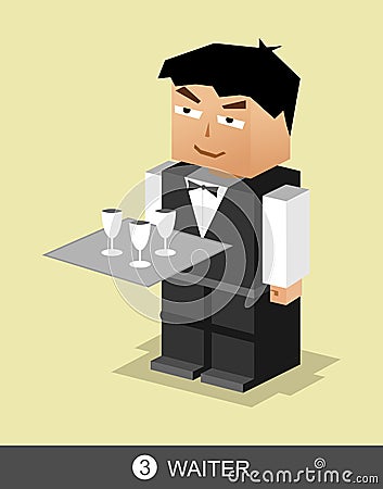 Waiter character illustration. Waiter profession illustration. Vector Illustration