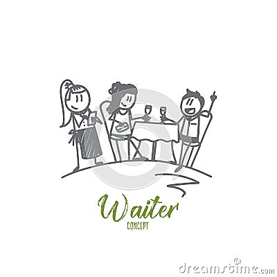 Waiter concept. Hand drawn isolated vector Vector Illustration