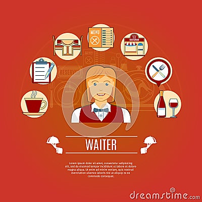 Waiter Concept Icons Vector Illustration