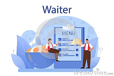 Waiter concept. Restaurant staff in the uniform, catering service Vector Illustration