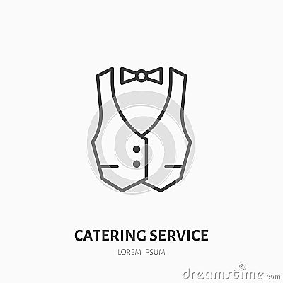 Waiter flat line icon. Vest, professional uniform sign. Thin linear logo for catering service Vector Illustration