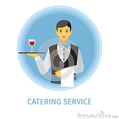 Waiter flat vector character Vector Illustration