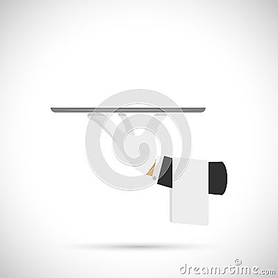 Waiter hand with tray and towel. Vector Illustration