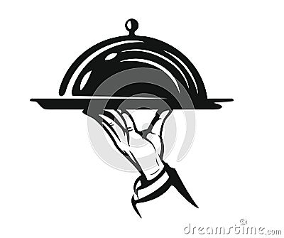 Waiter hold cloche Vector Illustration