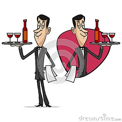 Waiter holds tray with strong drink Vector Illustration