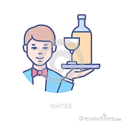 Waiter - modern colored line design style icon Vector Illustration