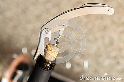 Waiter opens a bottle of wine Stock Photo