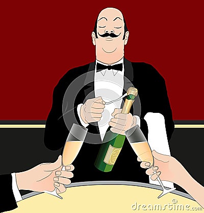 Waiter serving champagne Vector Illustration