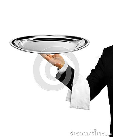 Waiter Serving Empty Platter Stock Photo