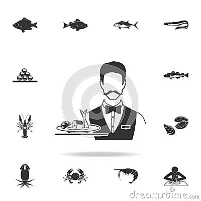waiter serving herring icon. Detailed set of fish illustrations. Premium quality graphic design icon. One of the collection icons Cartoon Illustration