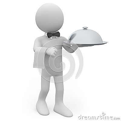 Waiter with a silver tray in hand Stock Photo
