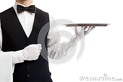 Waiter torso with empty tray Stock Photo