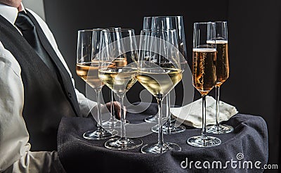 Waiter with tray of Drinks Stock Photo