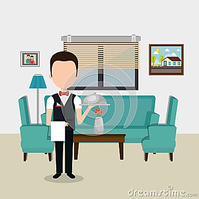 Waiter working in the hotel character Vector Illustration