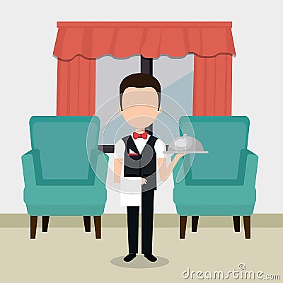 Waiter working in the hotel character Vector Illustration