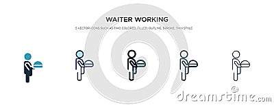 Waiter working icon in different style vector illustration. two colored and black waiter working vector icons designed in filled, Vector Illustration