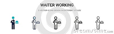 Waiter working icon in filled, thin line, outline and stroke style. Vector illustration of two colored and black waiter working Vector Illustration