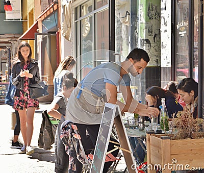 Restaurant CafÃ© Waiter Serving Customer New York City Food Trends Editorial Stock Photo