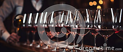 waiters serve wine glasses and glasses at a restaurant Stock Photo