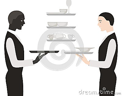 Waiters with a tray Vector Illustration