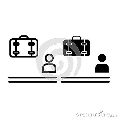 Waiting for baggage line and glyph icon. Man and luggage vector illustration isolated on white. Person and suitcase Vector Illustration