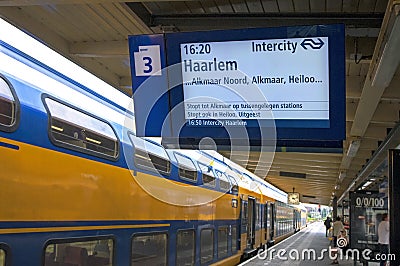 Waiting Dutch Railways train in station Hoorn Editorial Stock Photo