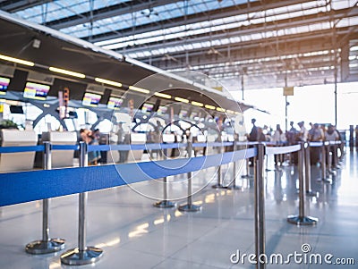 Waiting Lane Check in Counter with Blur People queue Airport Stock Photo