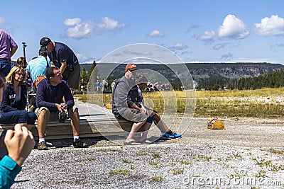 Waiting for Old faithful geysir to erupt Editorial Stock Photo